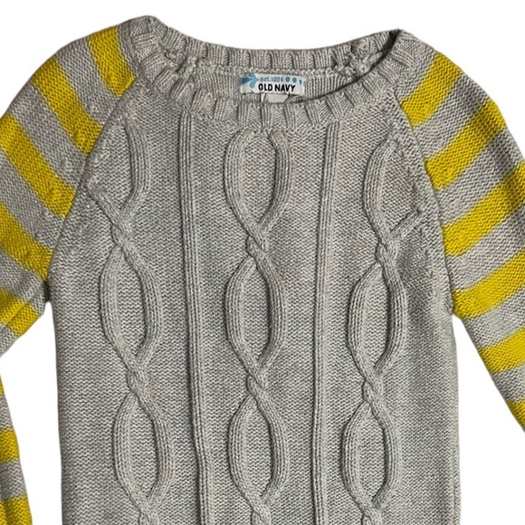 Old Navy | Yellow Striped Long Sleeves Cable knit Gray Cotton Sweater - Picture 3 of 14